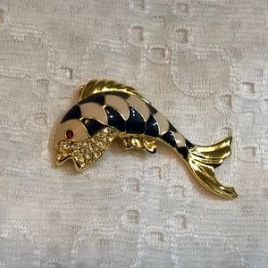 Enamel & Rhinestone Fish Brooch Pin or Pendant
